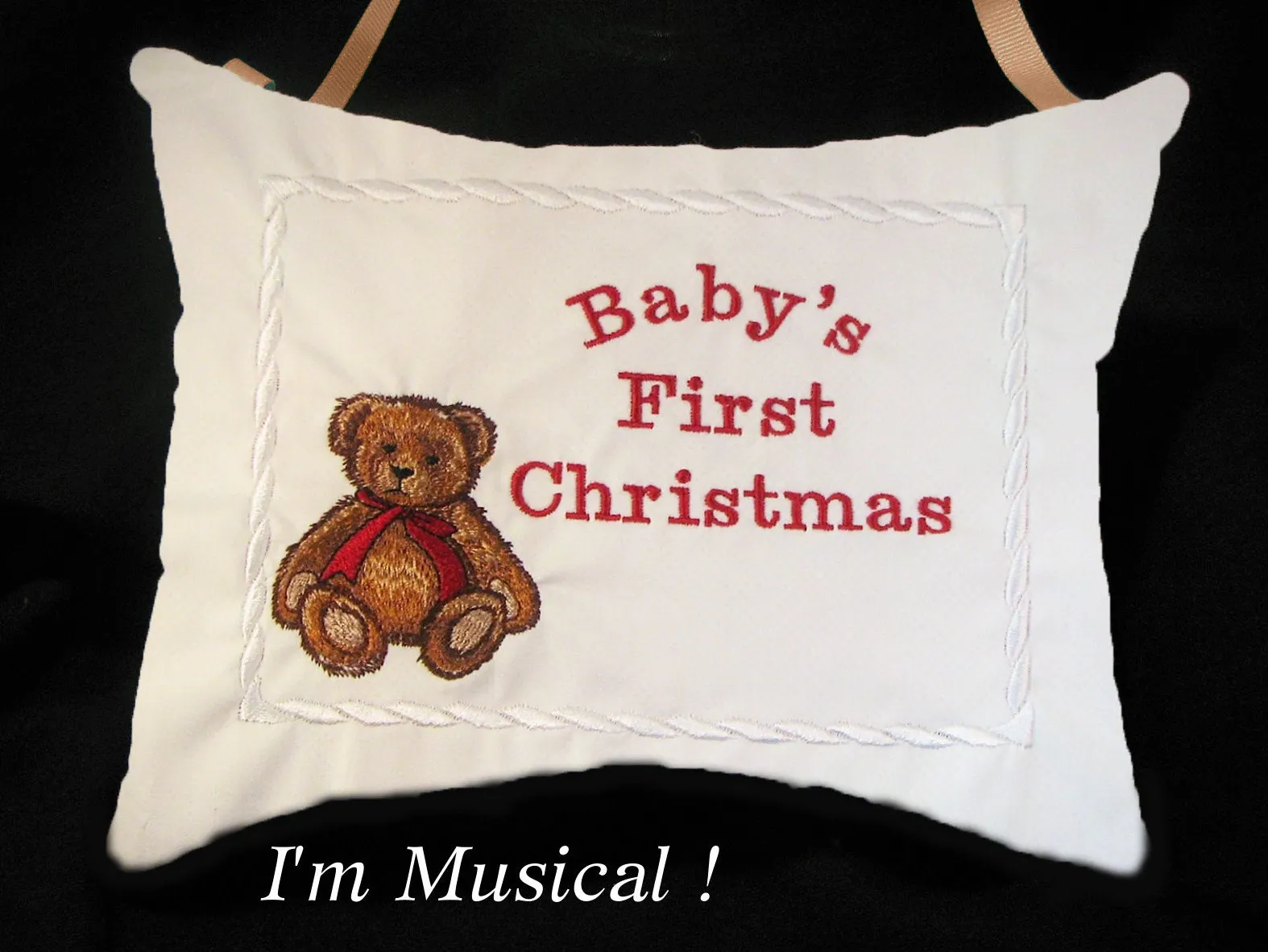 Stuffed Teddy Bear Music Box Pillow -- Personalized Embroidered MUSICAL Baby Keepsake