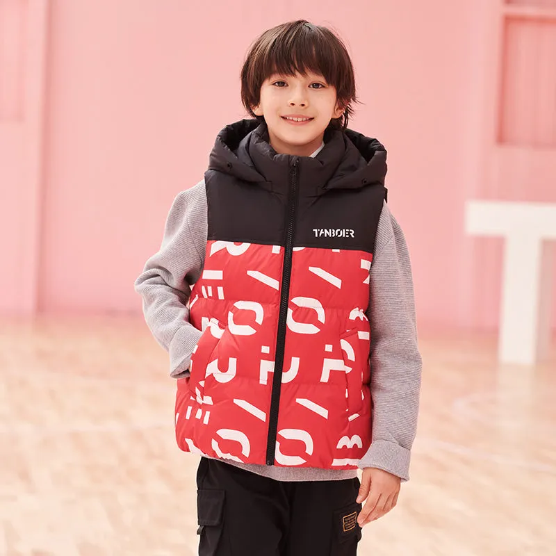 TANBOER Children's Hooded Printed Patchwork Down Vest