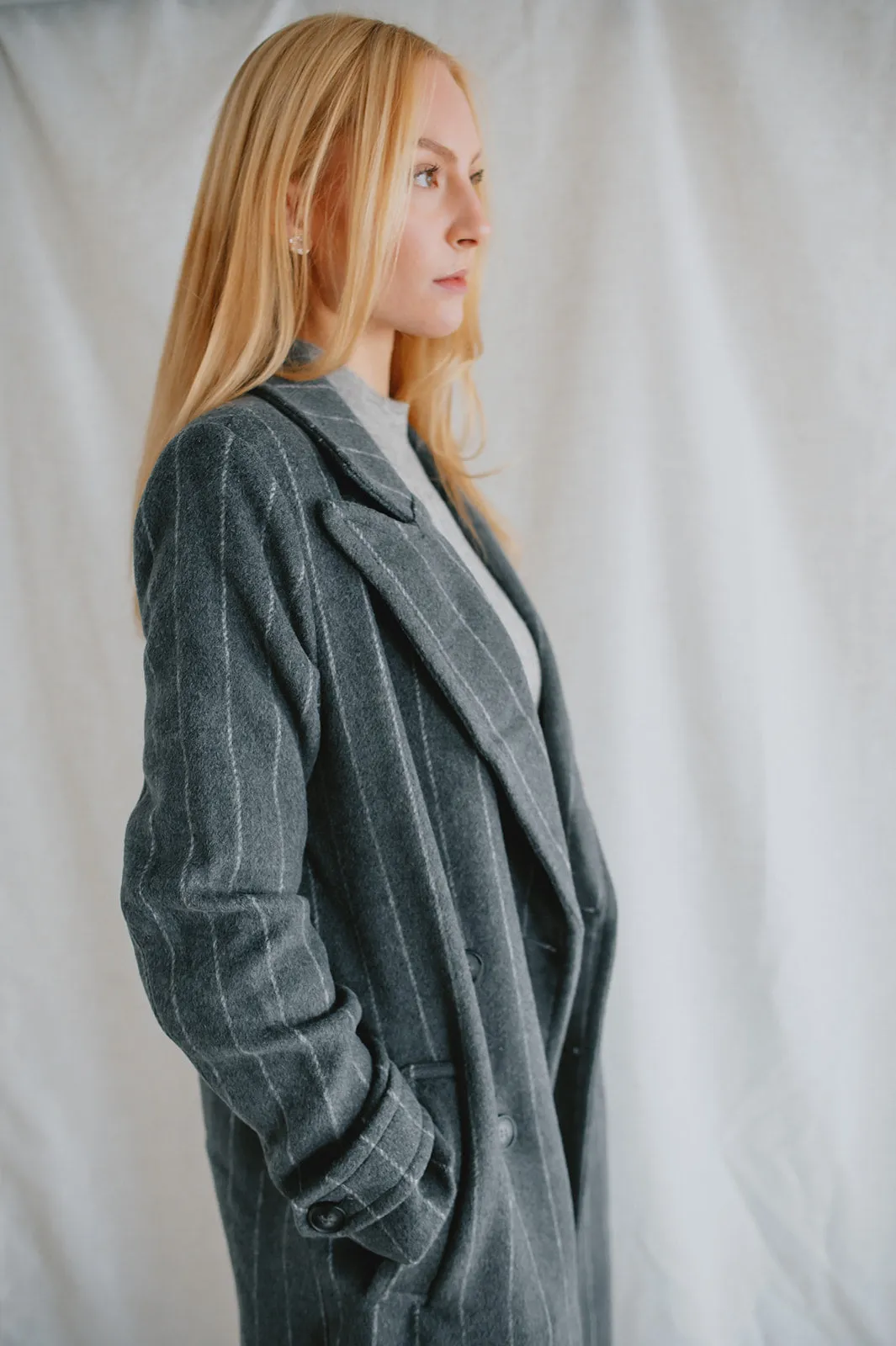 The Deria Coat - Grey Pinstripe