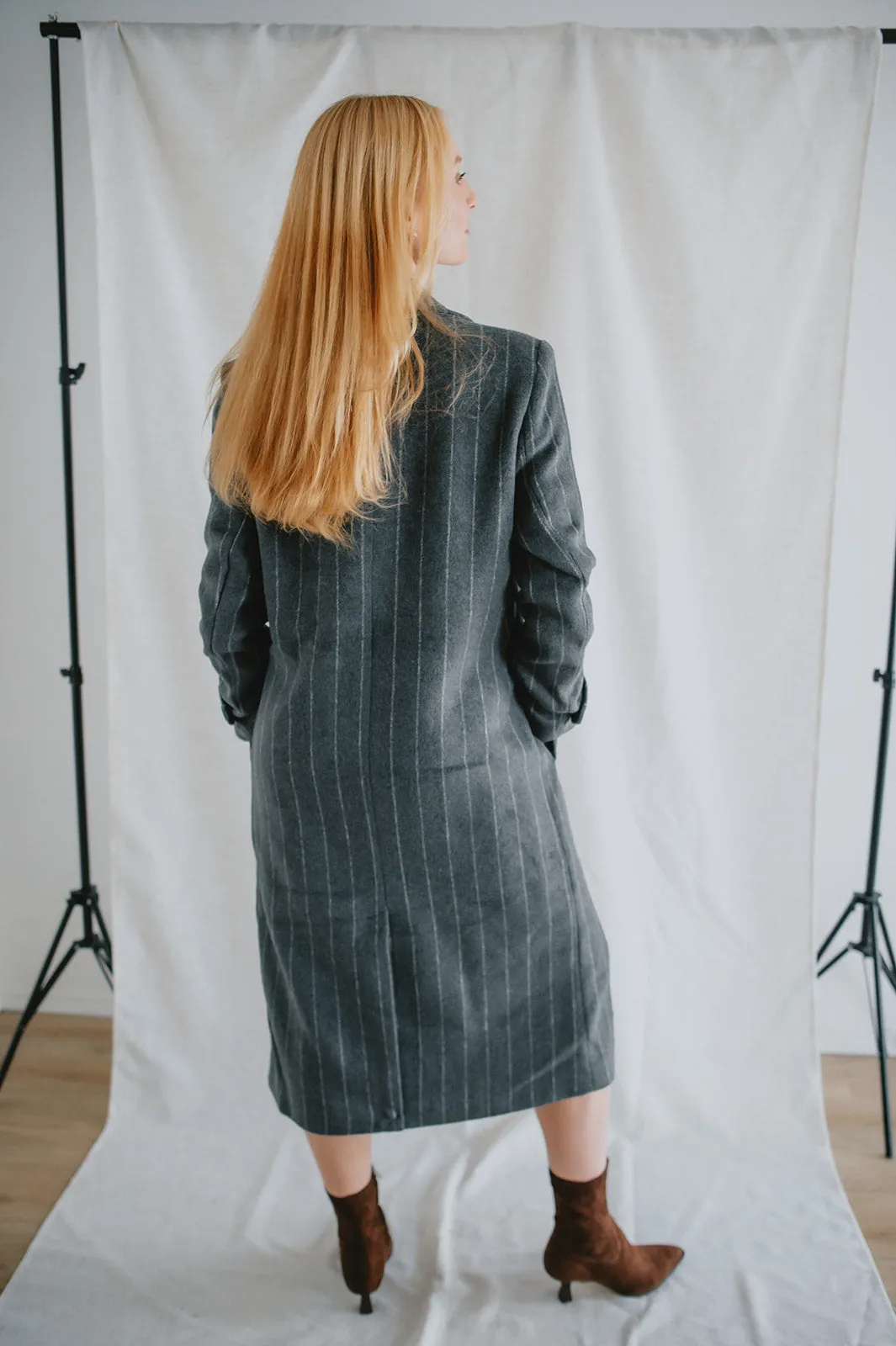 The Deria Coat - Grey Pinstripe