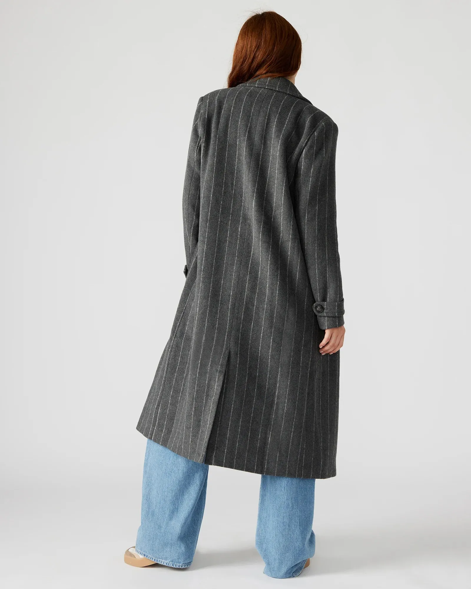 The Deria Coat - Grey Pinstripe