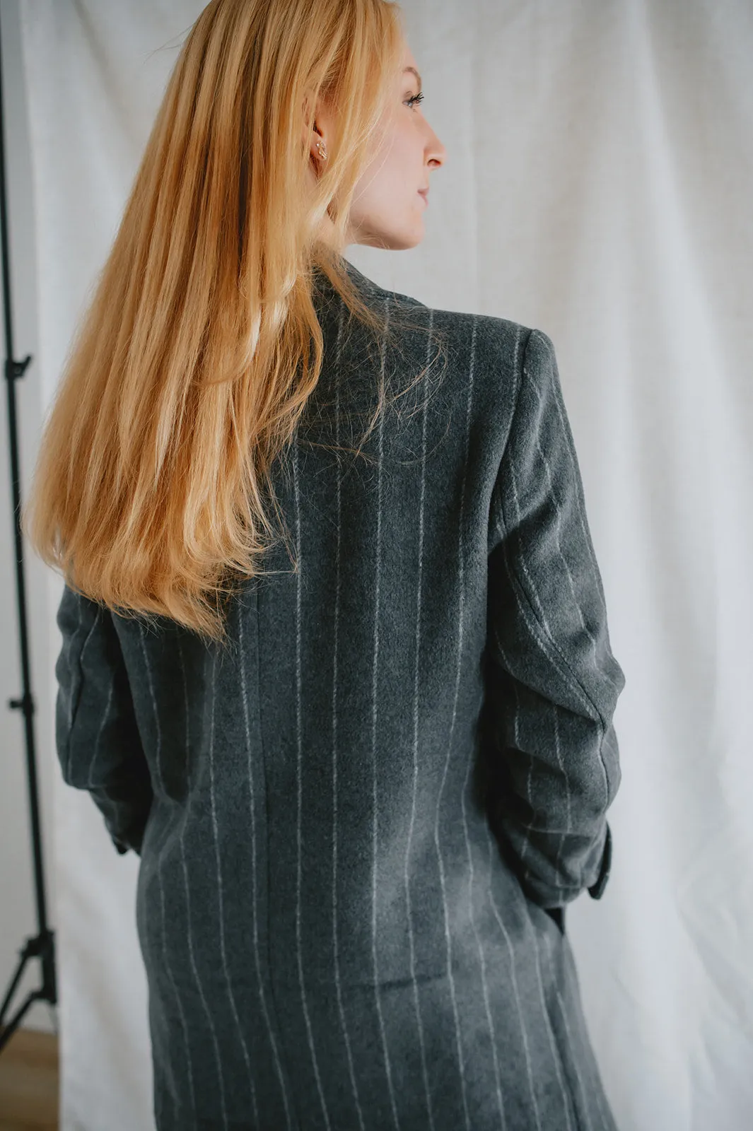 The Deria Coat - Grey Pinstripe