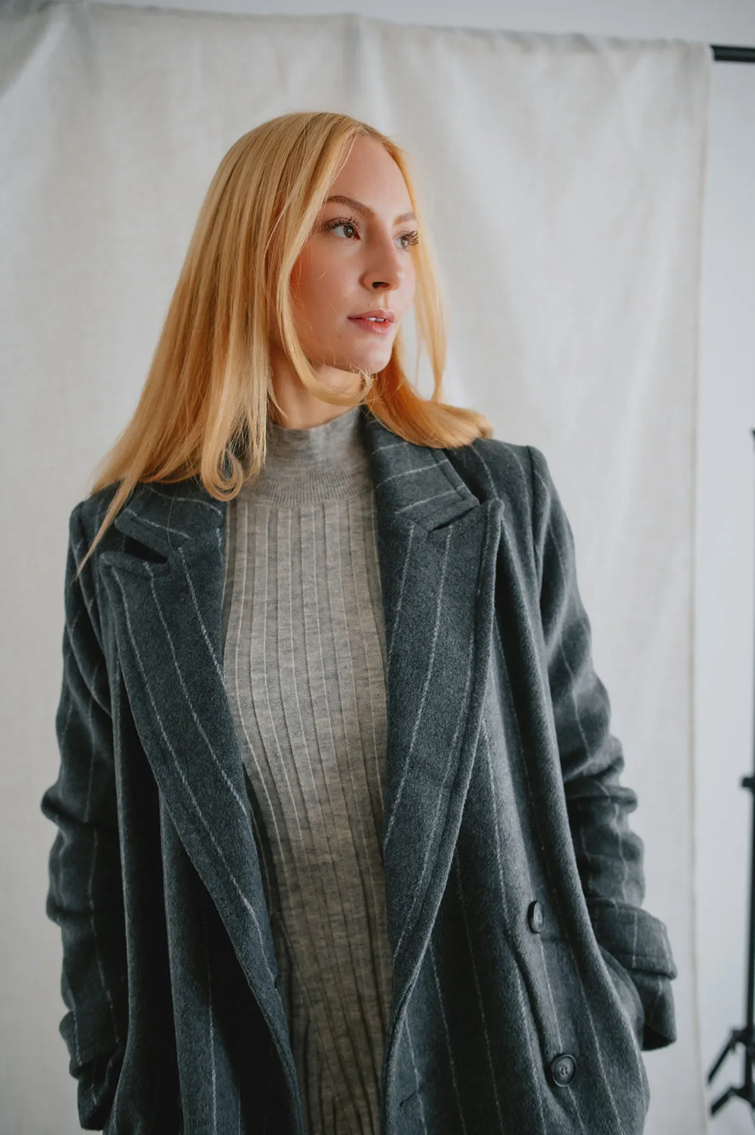 The Deria Coat - Grey Pinstripe