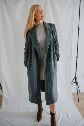 The Deria Coat - Grey Pinstripe