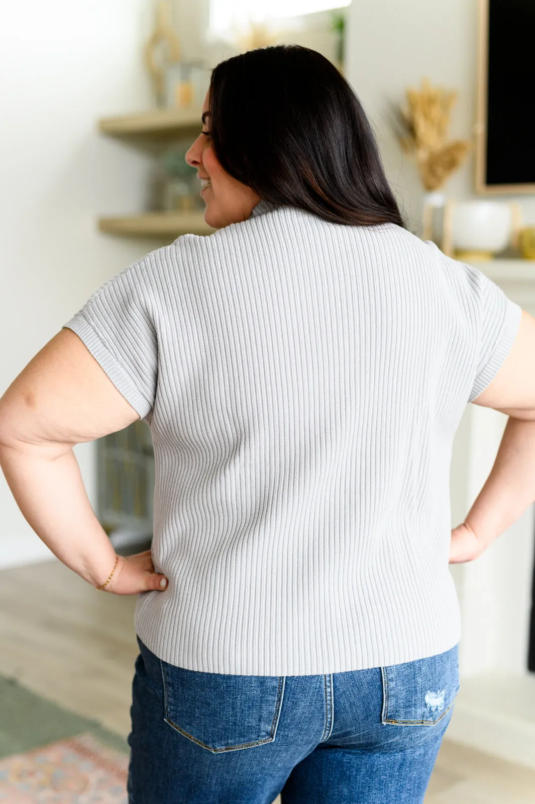 This Little Life Mock Neck Short Sleeve Sweater in Grey - One Eleven North