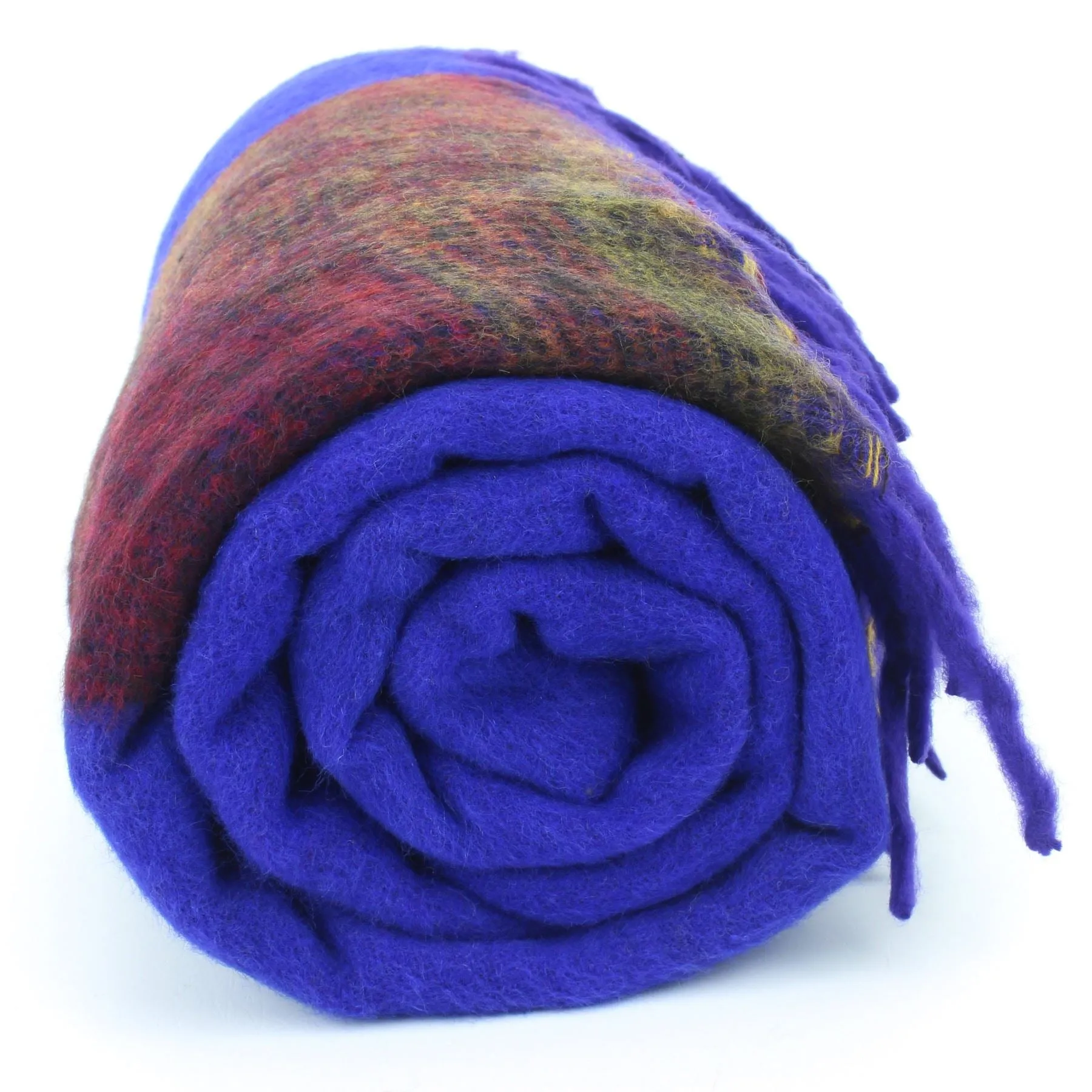 Tibetan Wool Blend Shawl Blanket - Royal Blue with Sunset Reverse