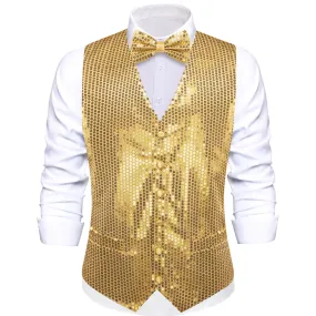 Ties2you Men's Vest Shining Gold Sequins Vest Bow Tie Set for Party