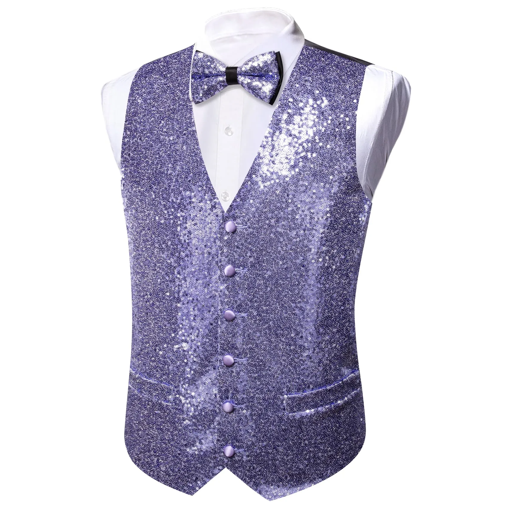 Ties2you Periwinkle Purple Vest Novelty Sequins Mens Vest Bow Tie Set