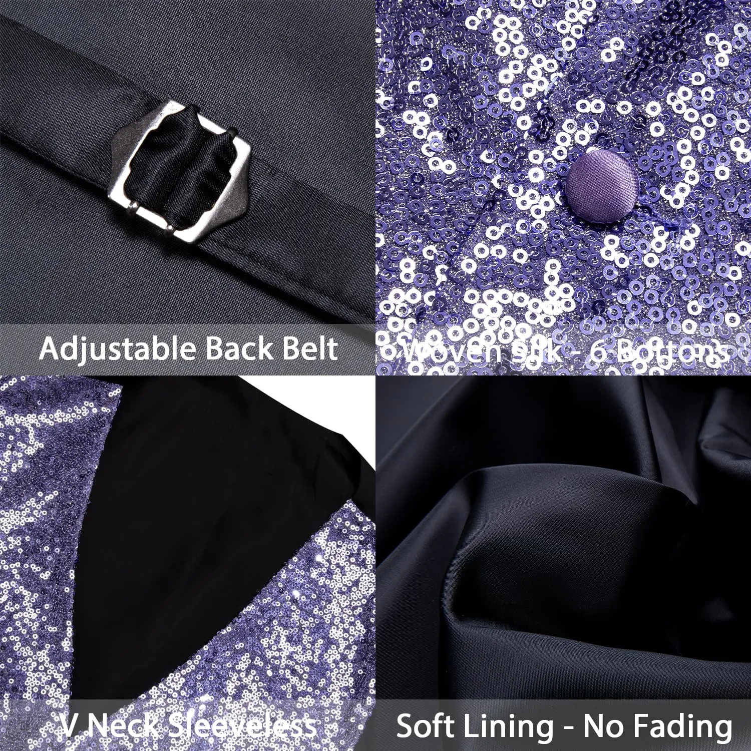 Ties2you Periwinkle Purple Vest Novelty Sequins Mens Vest Bow Tie Set