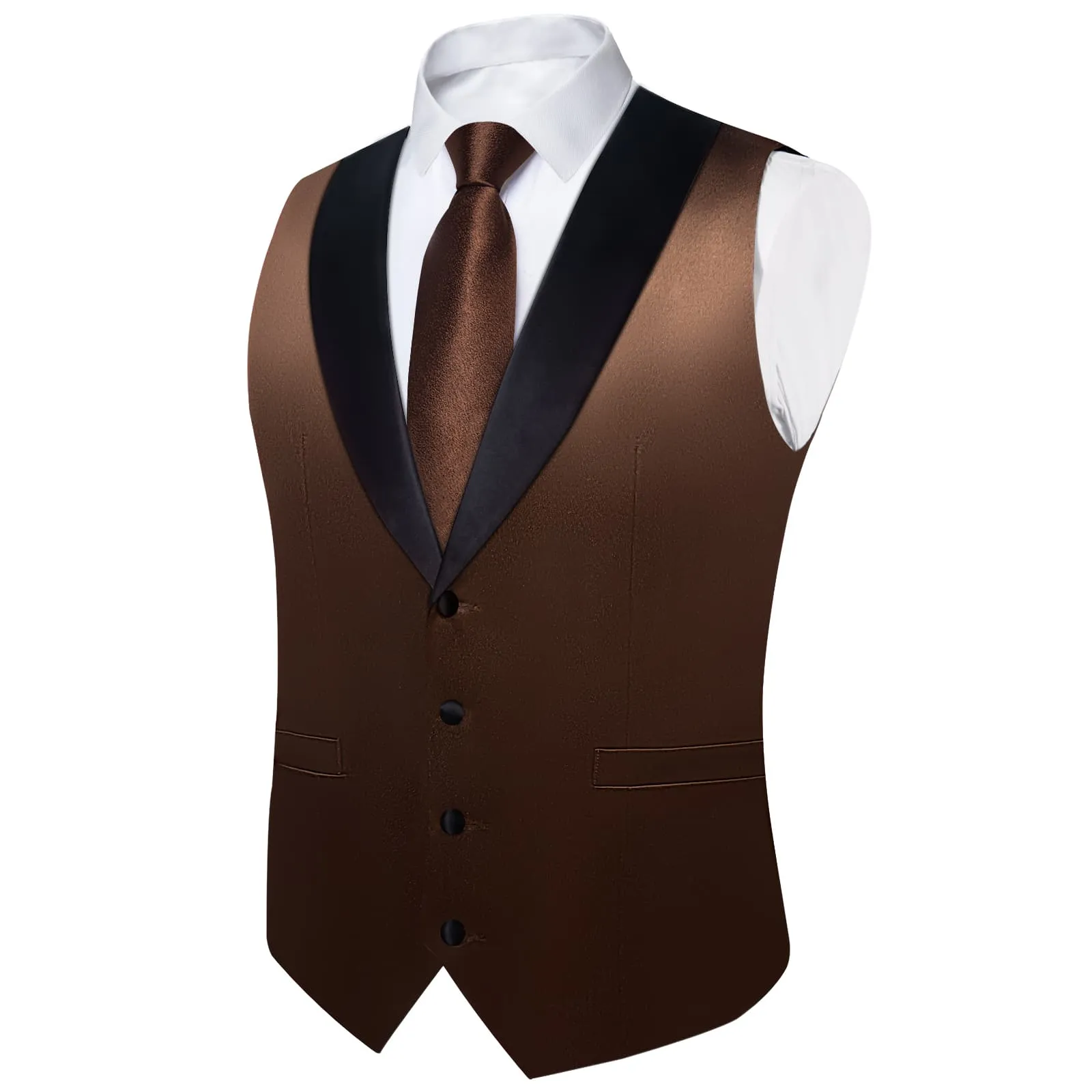 Ties2you Work Vest Shining Chocolate Brown Solid Shawl Collar Silk Business Mens Vest Tie Set