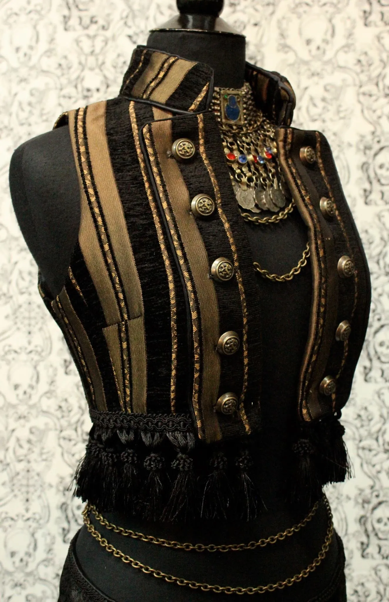 TOREADOR VEST - GOLD/BLACK STRIPE TAPESTRY