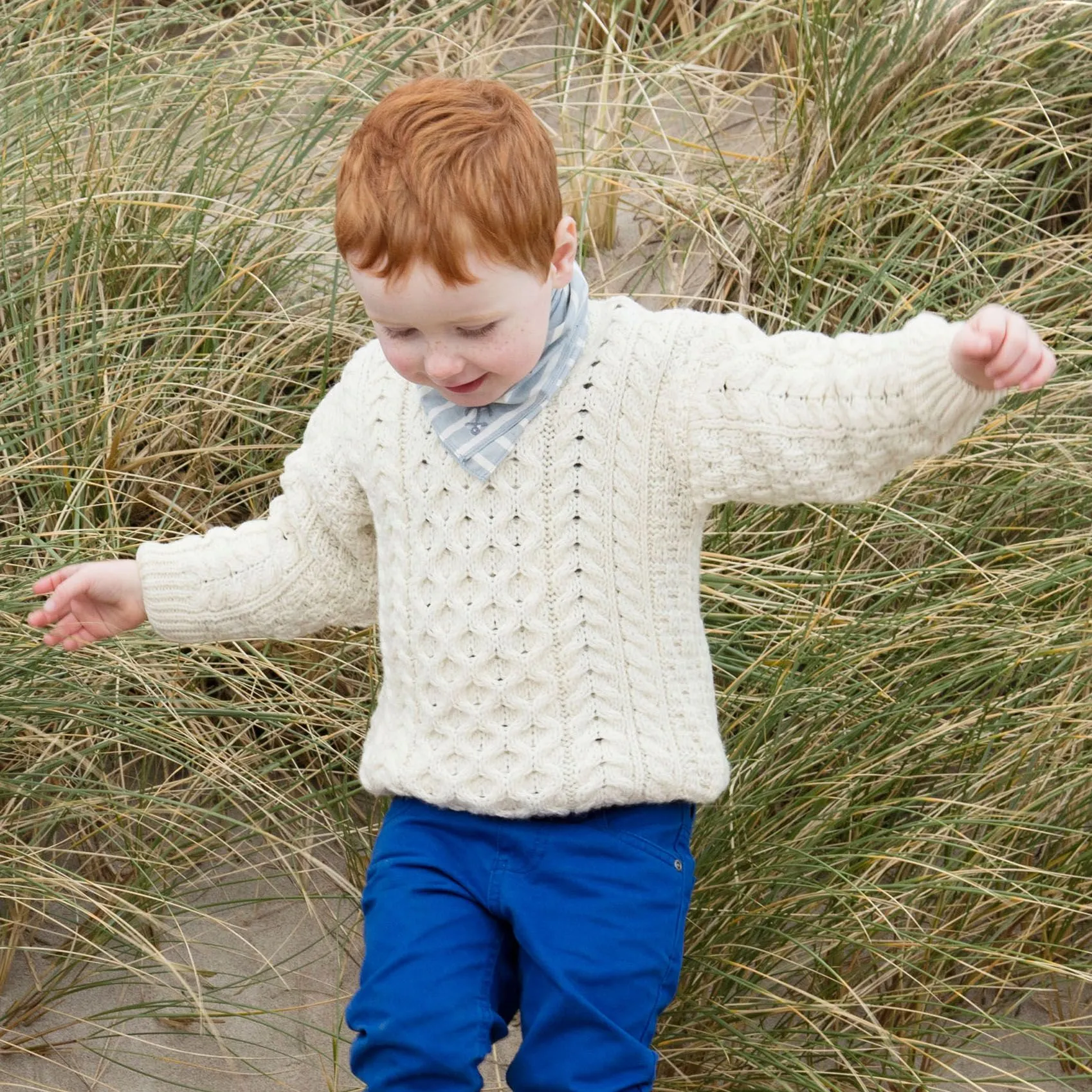 Traditional Children's Aran Sweater with Crew Neck