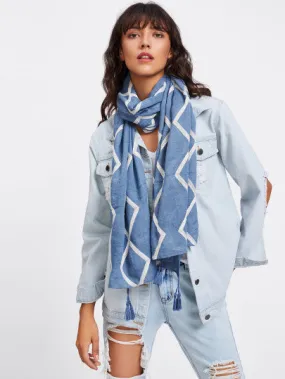 Trendy denim style fringe detail scarf