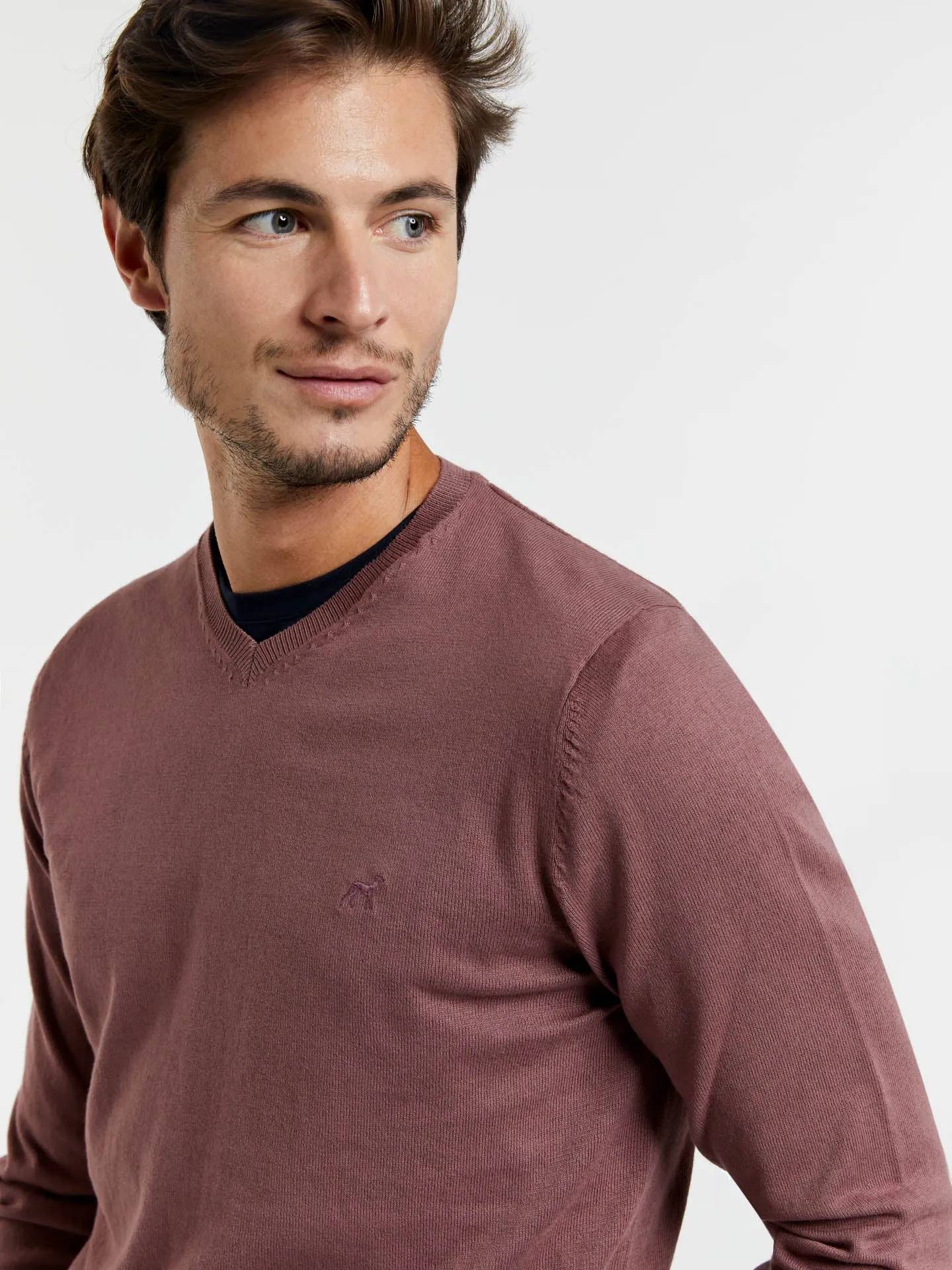 V-neck sweater with denim dye effect