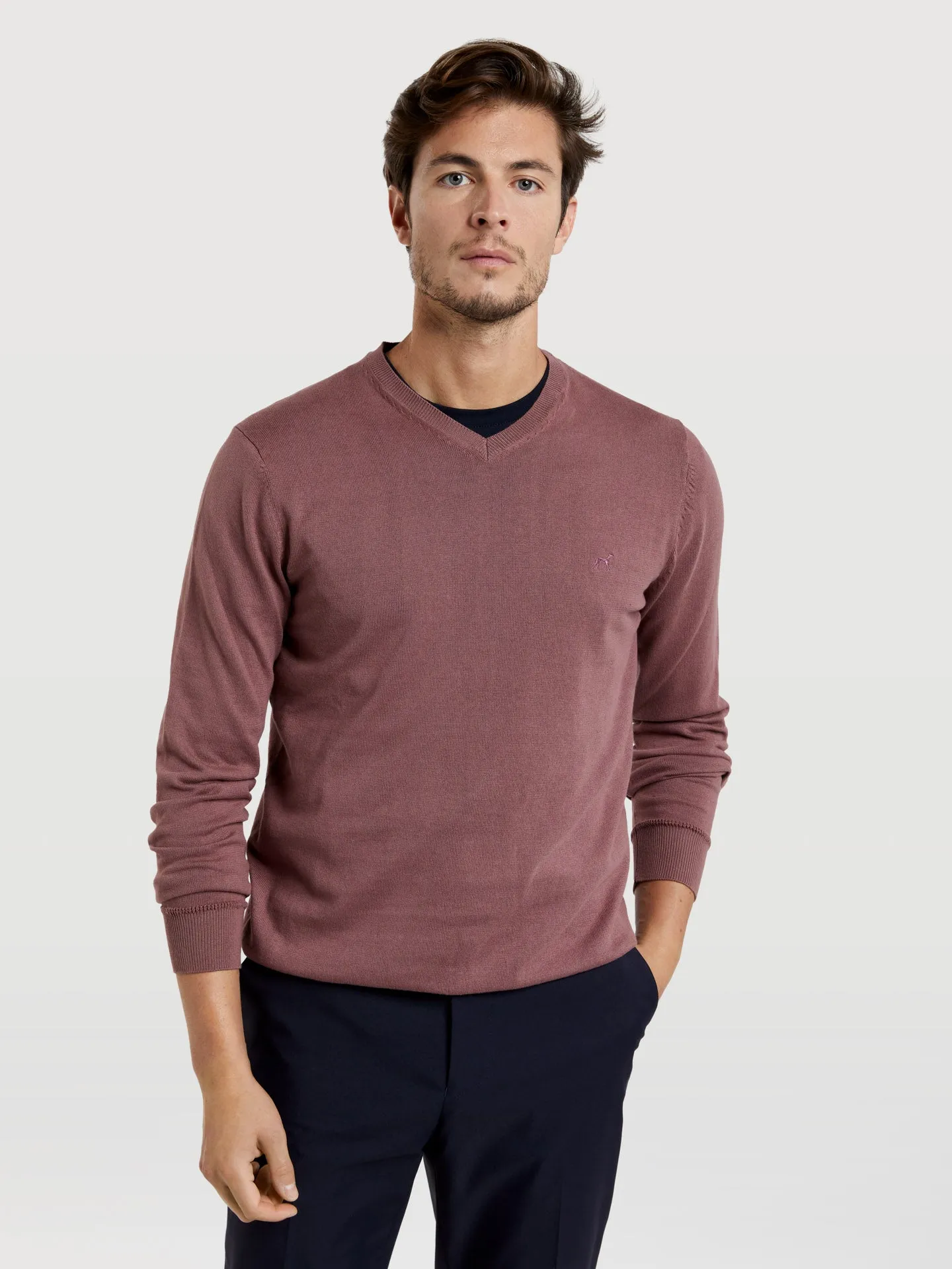 V-neck sweater with denim dye effect