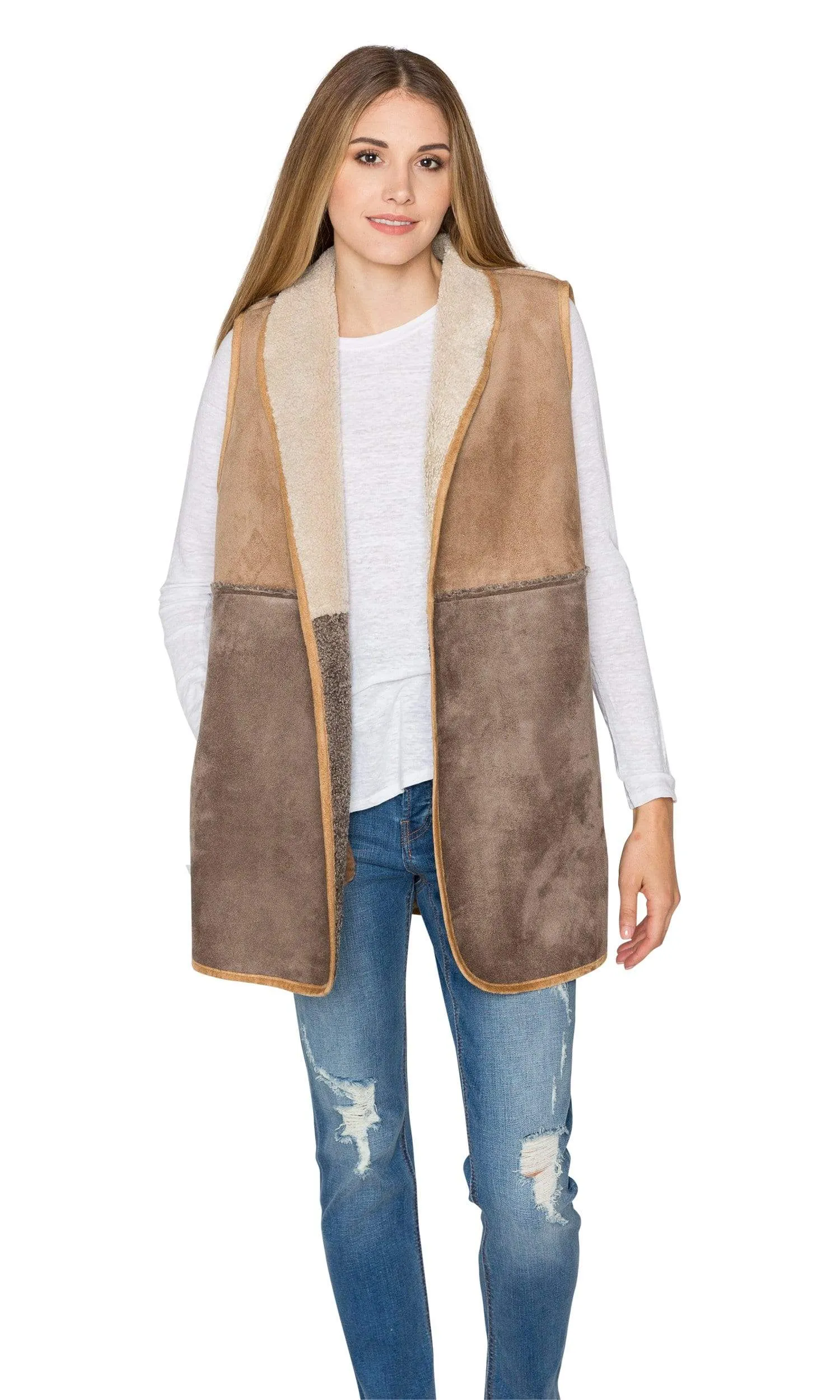 Velvet by Graham & Spencer Valetta Faux Sherpa Reversible Colorblock Vest