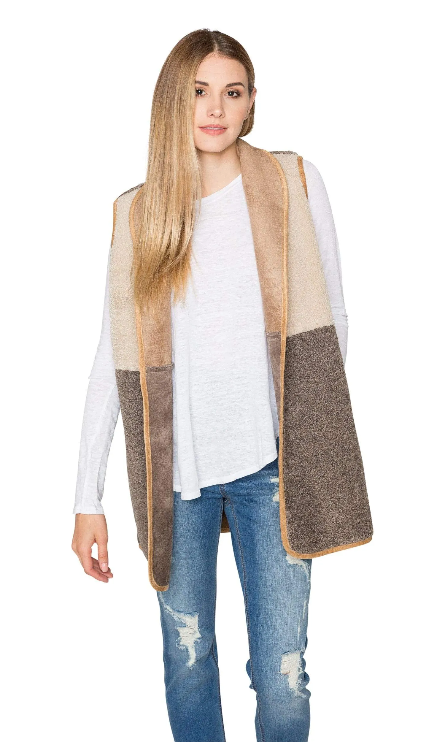 Velvet by Graham & Spencer Valetta Faux Sherpa Reversible Colorblock Vest