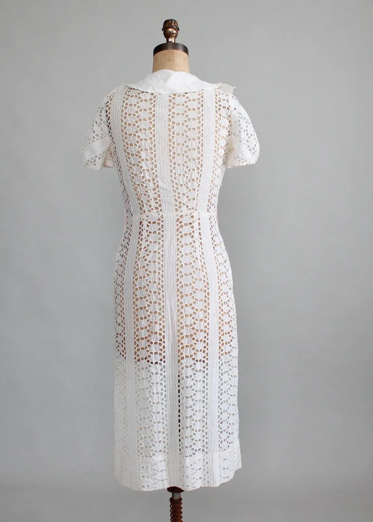 Vintage 1930s Ivory Eyelet Lace Dress and Jacket