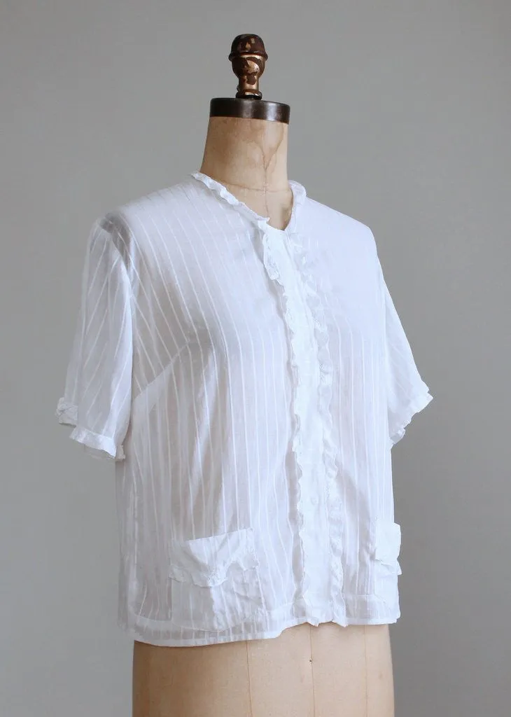 Vintage 1930s White Cotton Striped Blouse