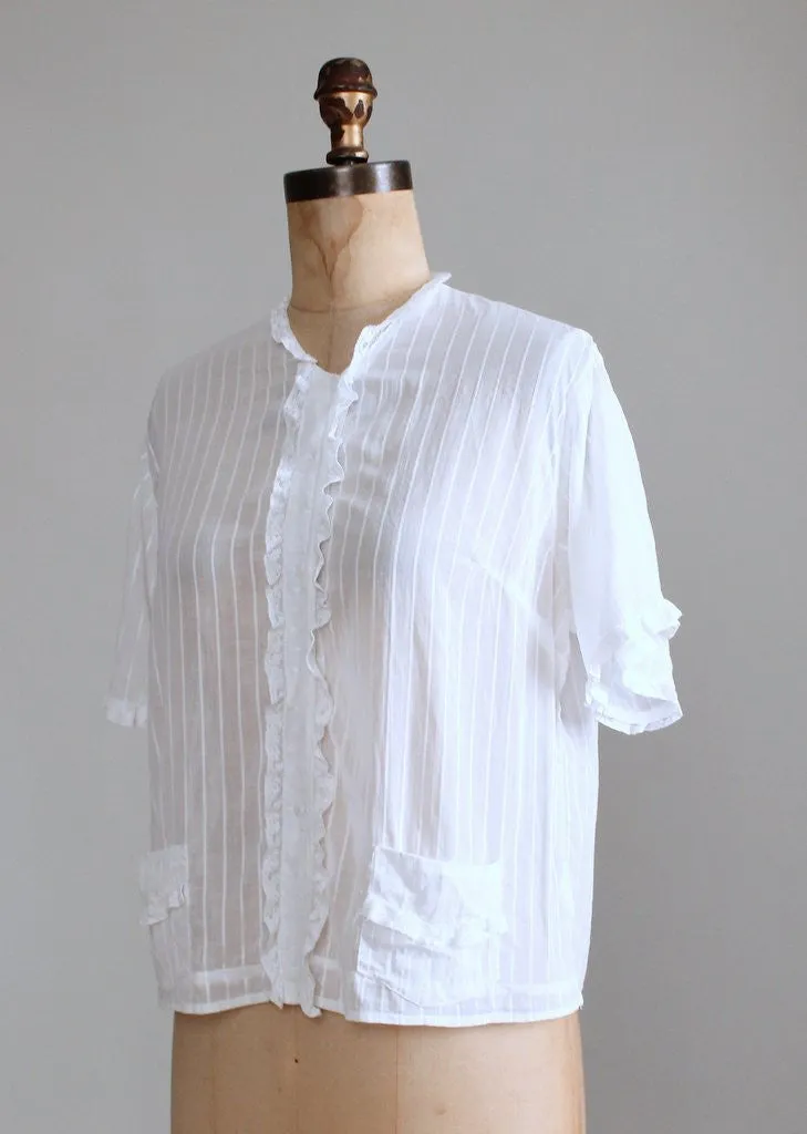 Vintage 1930s White Cotton Striped Blouse