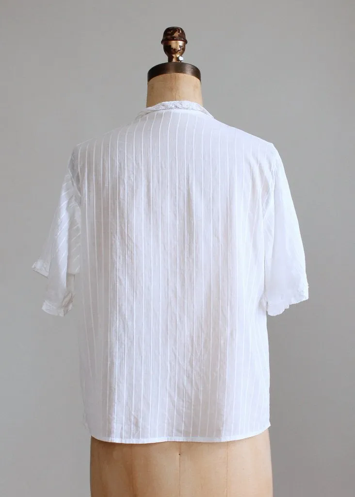 Vintage 1930s White Cotton Striped Blouse