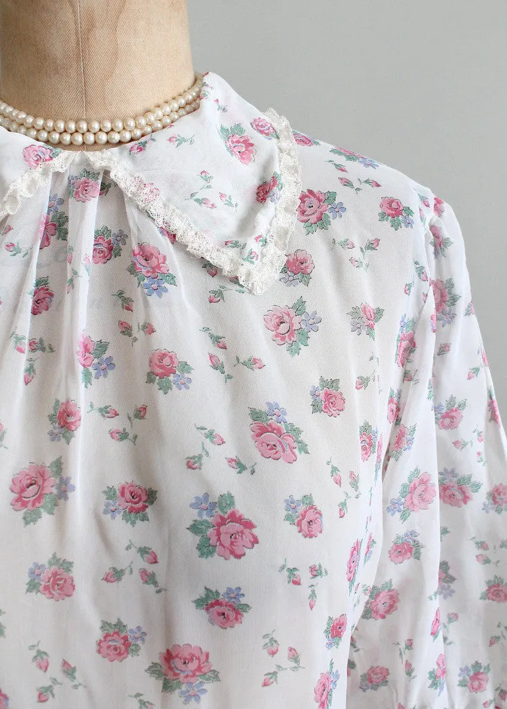 Vintage 1950s Sheer Floral Sweetheart Blouse