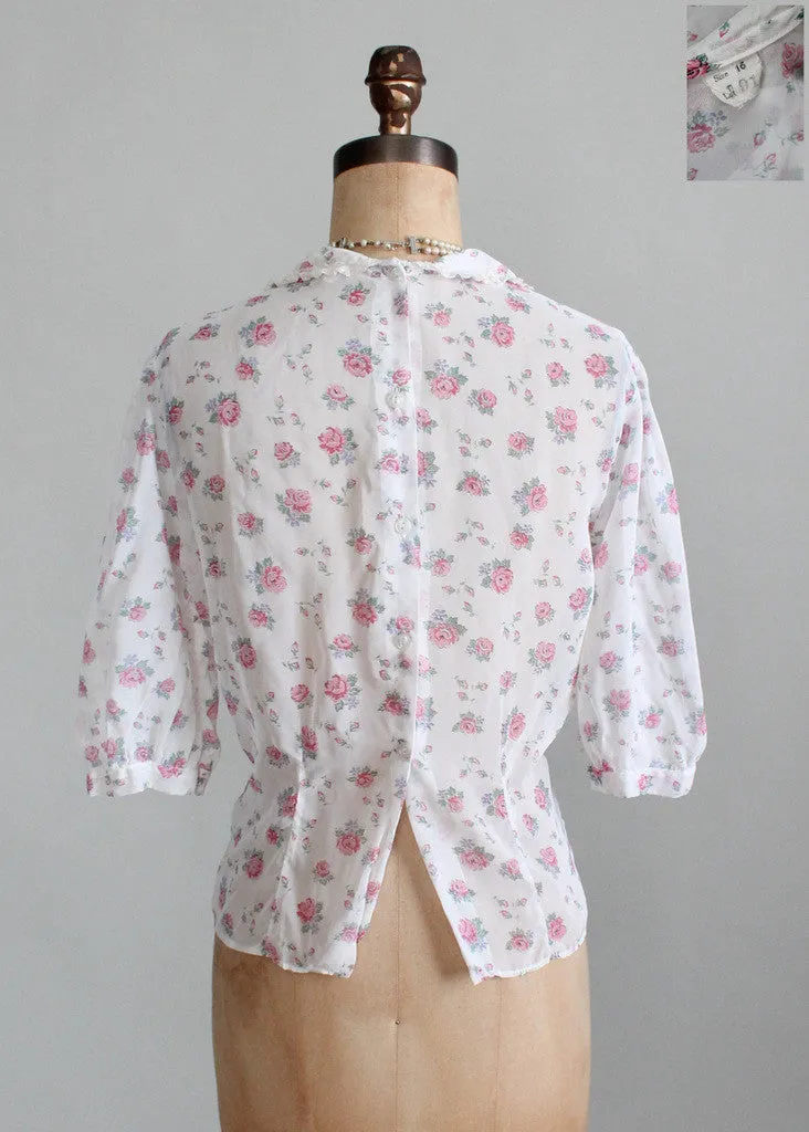 Vintage 1950s Sheer Floral Sweetheart Blouse