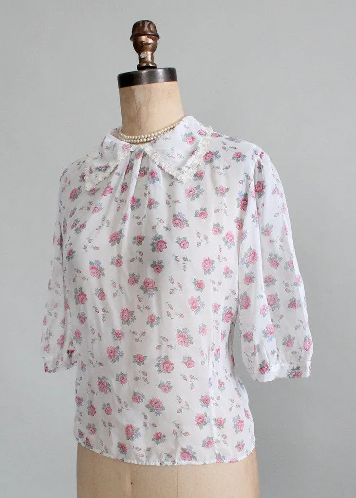 Vintage 1950s Sheer Floral Sweetheart Blouse