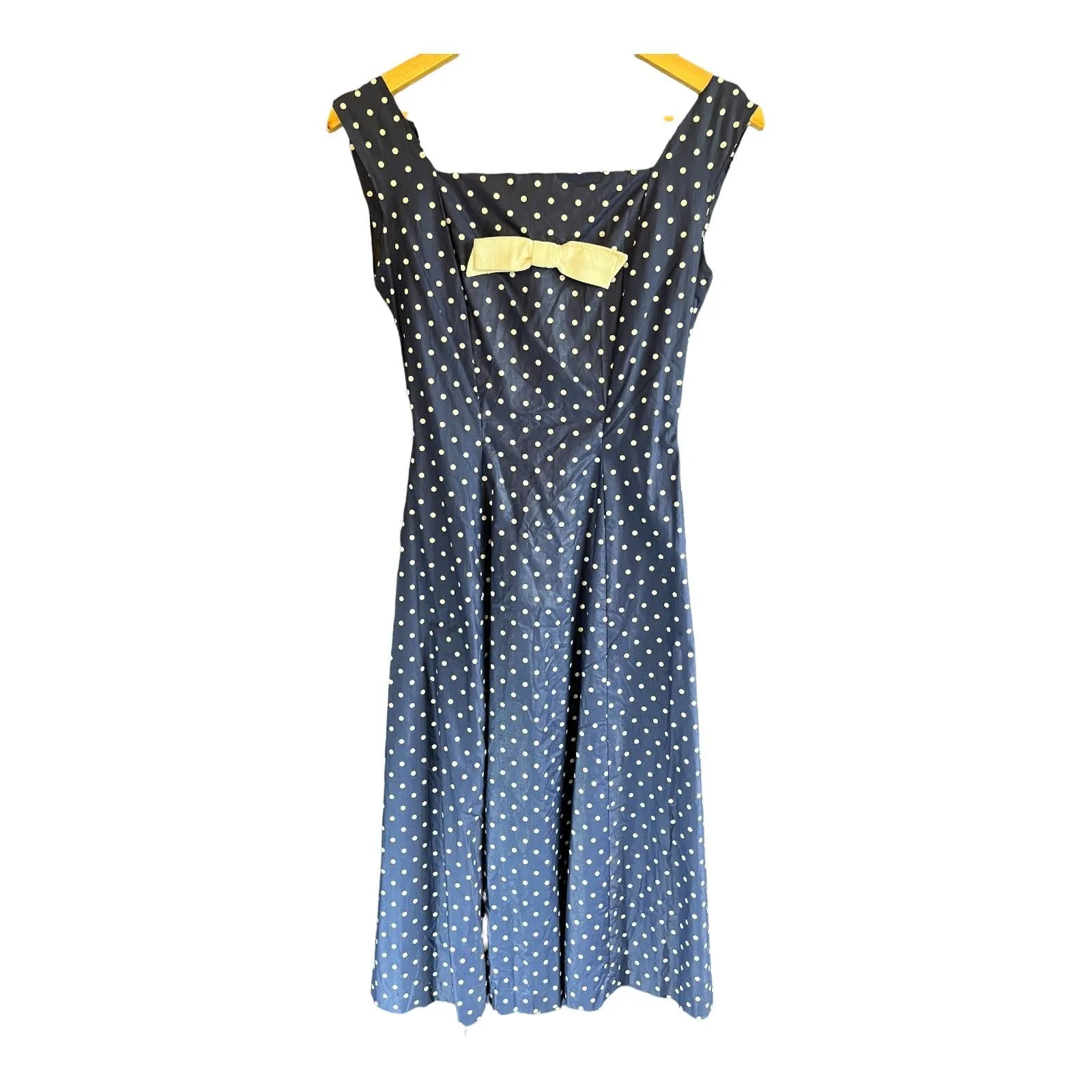 Vintage Cotton Navy And White Polka Dot Sleeveless Dress UK Size 8