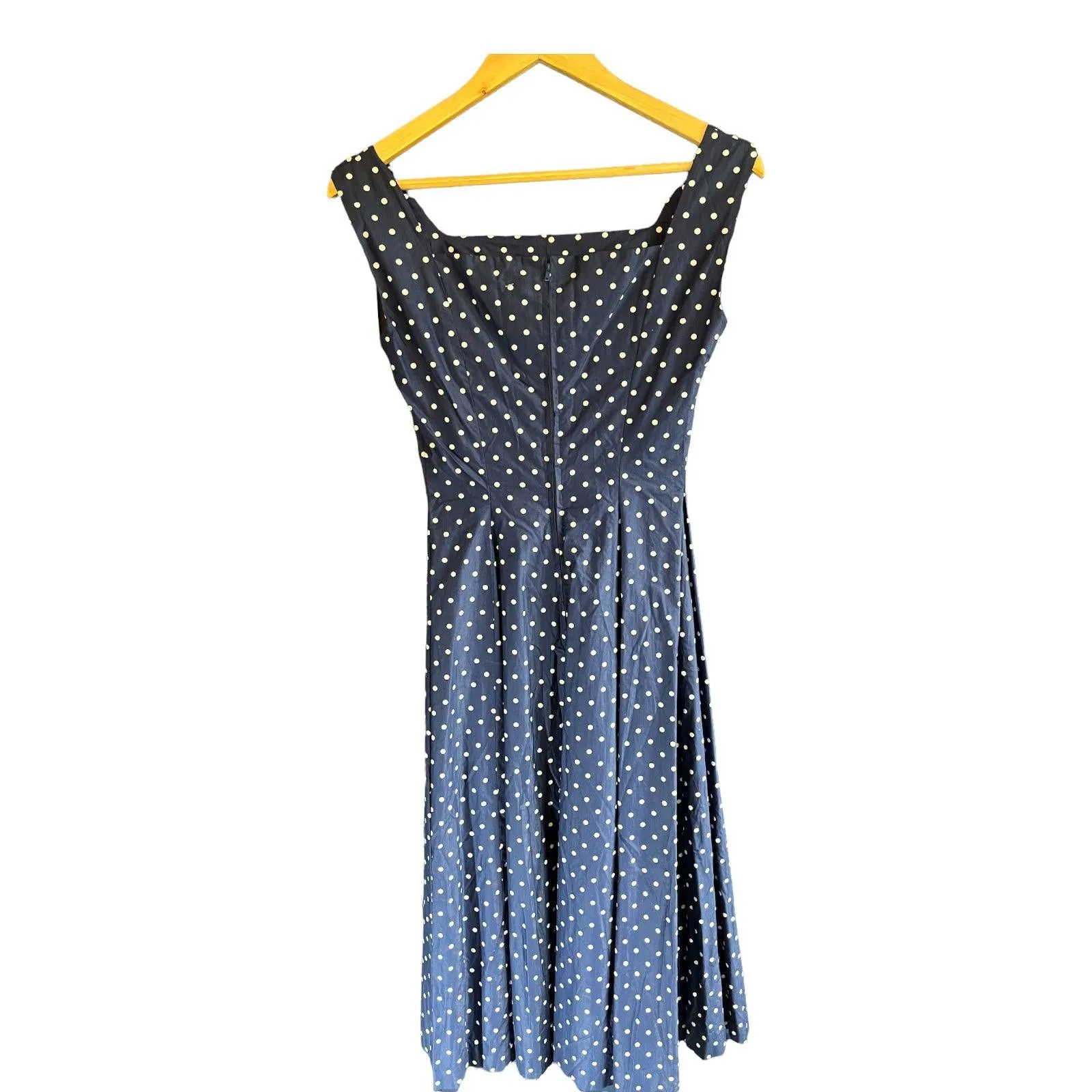 Vintage Cotton Navy And White Polka Dot Sleeveless Dress UK Size 8