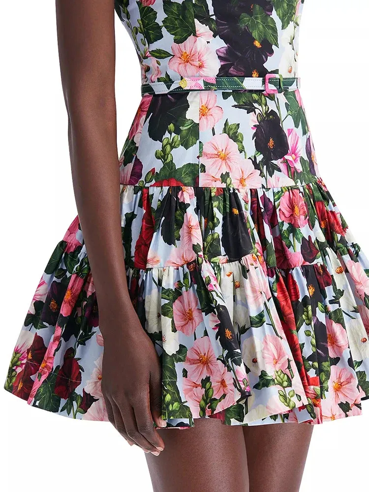 Vintage Floral Printing Camisole Dresses For Women Square Collar Sleeveless High Waist Backless Sexy Slimming Dress Female