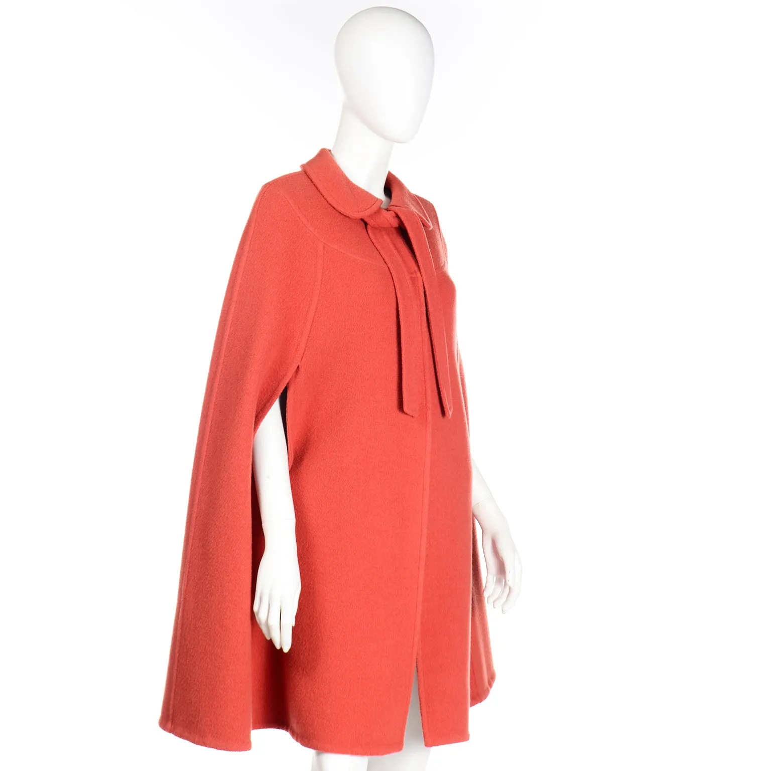 Vintage Guy Laroche Orange Wool Cape with Tie at the Neck