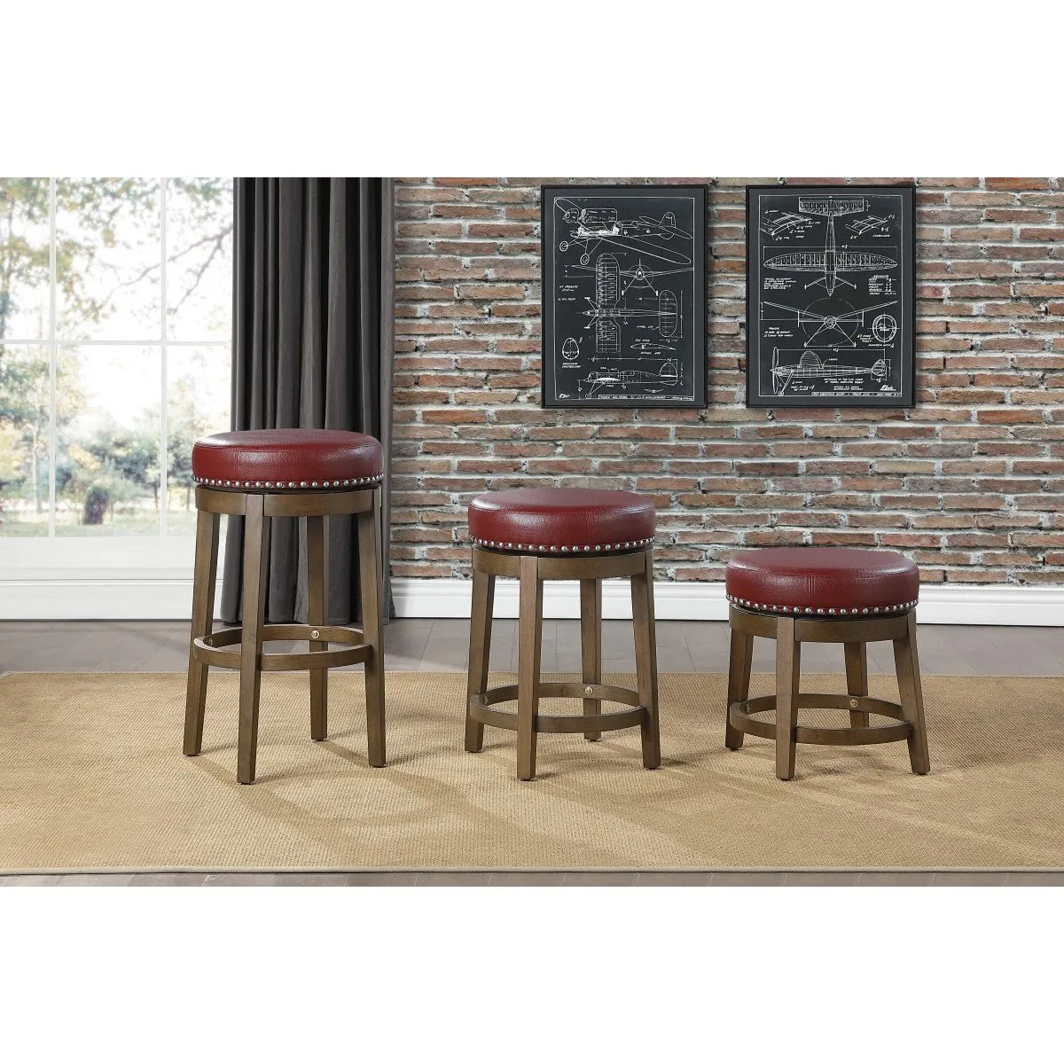 Westby Short Round Swivel Stool, Red - Set of 2