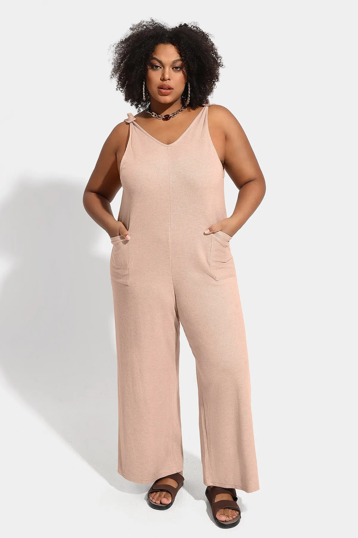 Wide Leg Camisole Overall Jumpsuit with Pockets