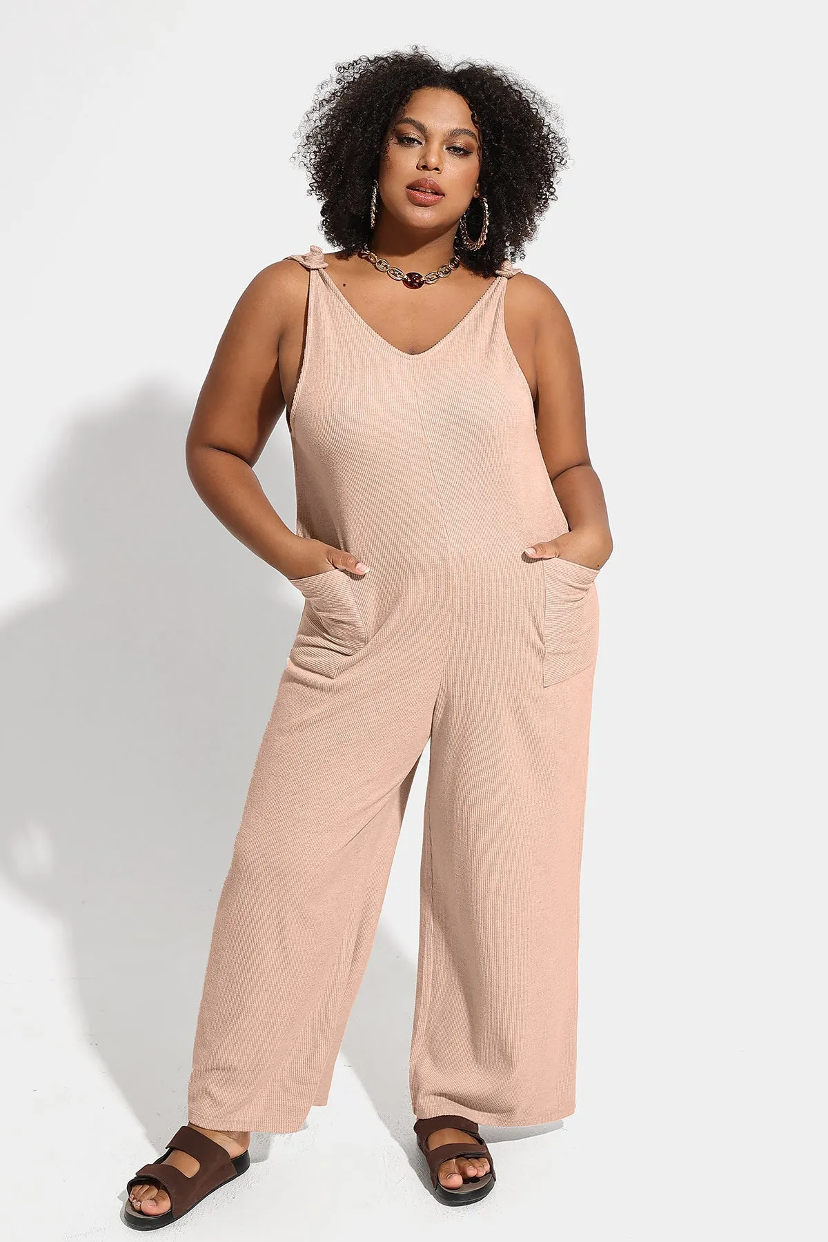 Wide Leg Camisole Overall Jumpsuit with Pockets