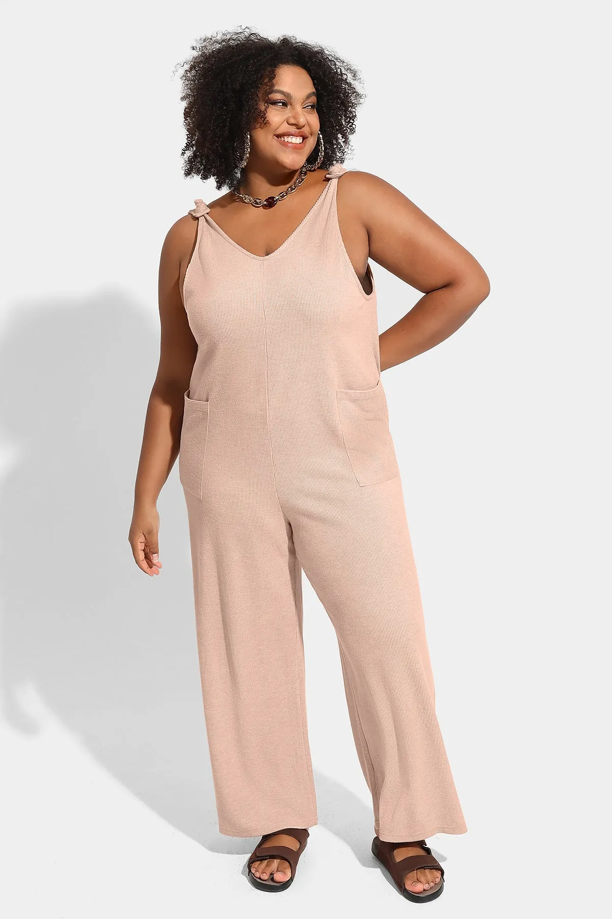 Wide Leg Camisole Overall Jumpsuit with Pockets