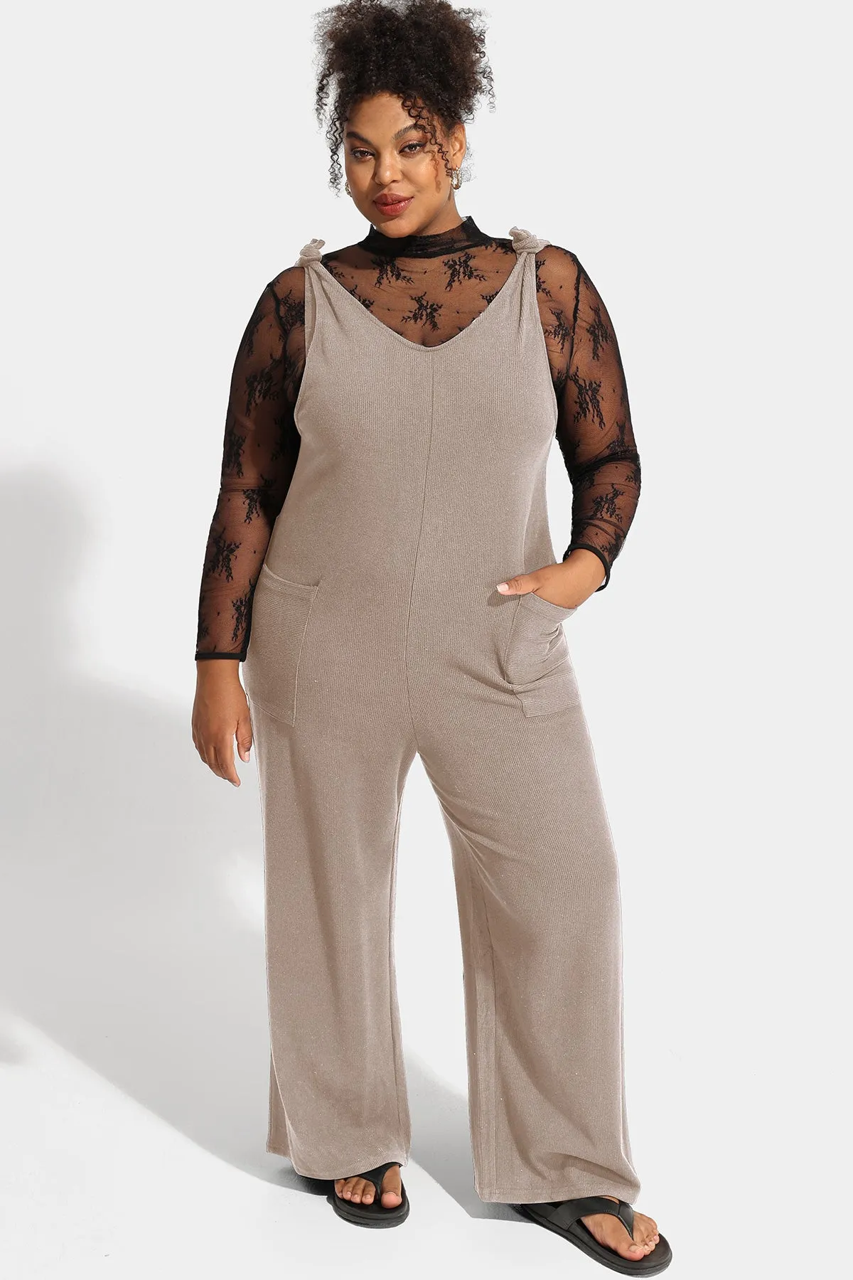 Wide Leg Camisole Overall Jumpsuit with Pockets