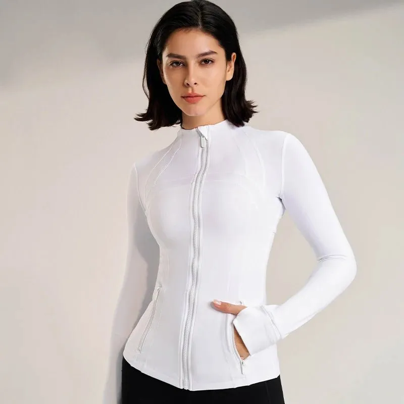 Women's new collar Slim jacket sports long-sleeved jacket fitness yoga clothing quick dry breathable fitness clothing