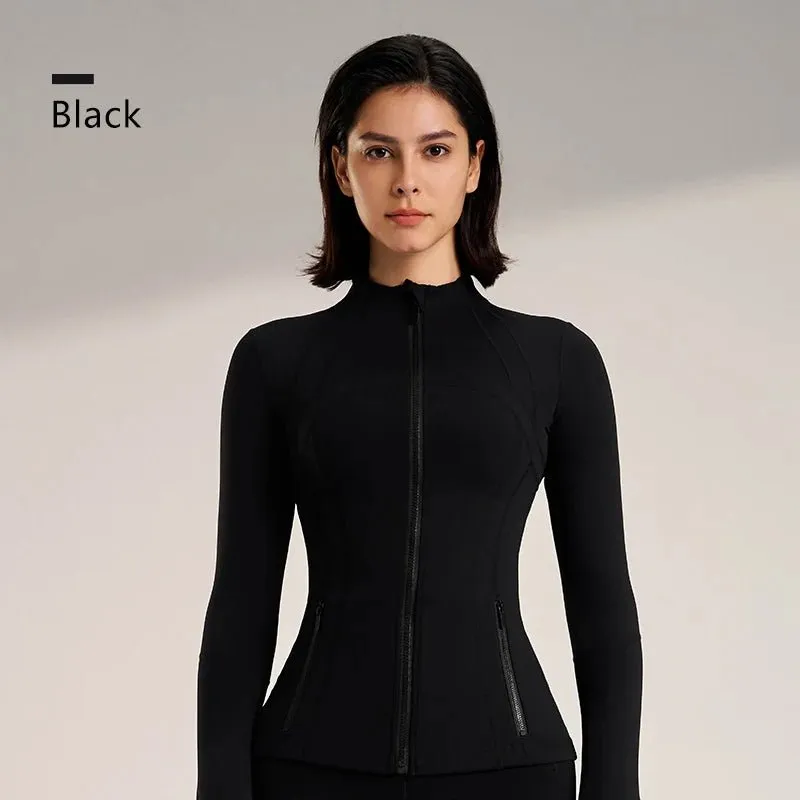 Women's new collar Slim jacket sports long-sleeved jacket fitness yoga clothing quick dry breathable fitness clothing