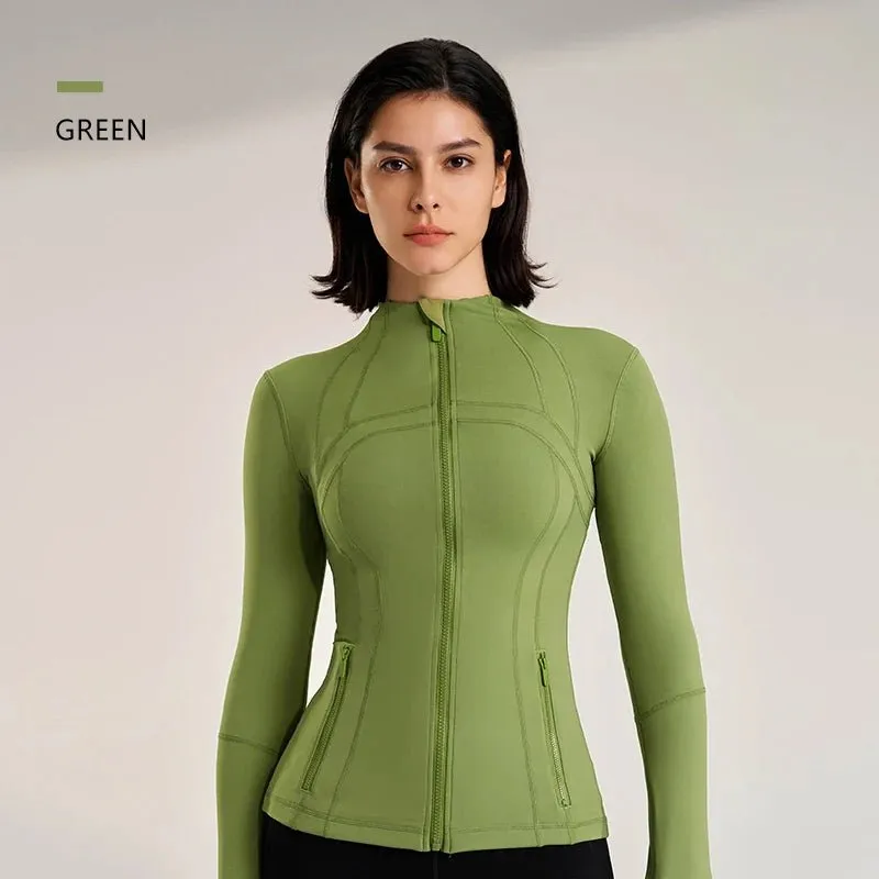 Women's new collar Slim jacket sports long-sleeved jacket fitness yoga clothing quick dry breathable fitness clothing