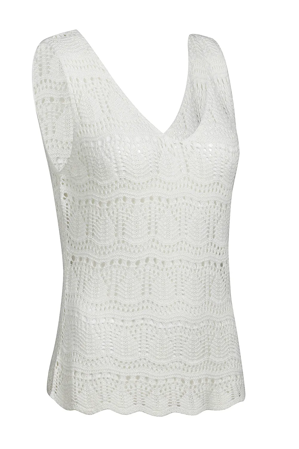 Womens V Neck Crochet Sleeveless Shirts Sweater Vest