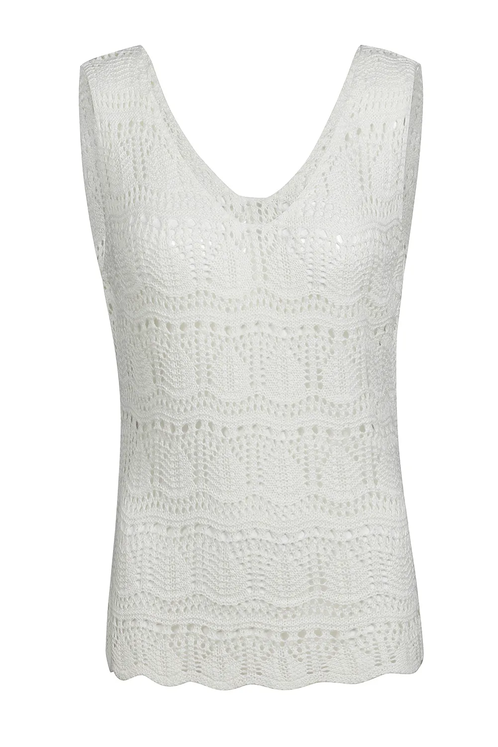 Womens V Neck Crochet Sleeveless Shirts Sweater Vest