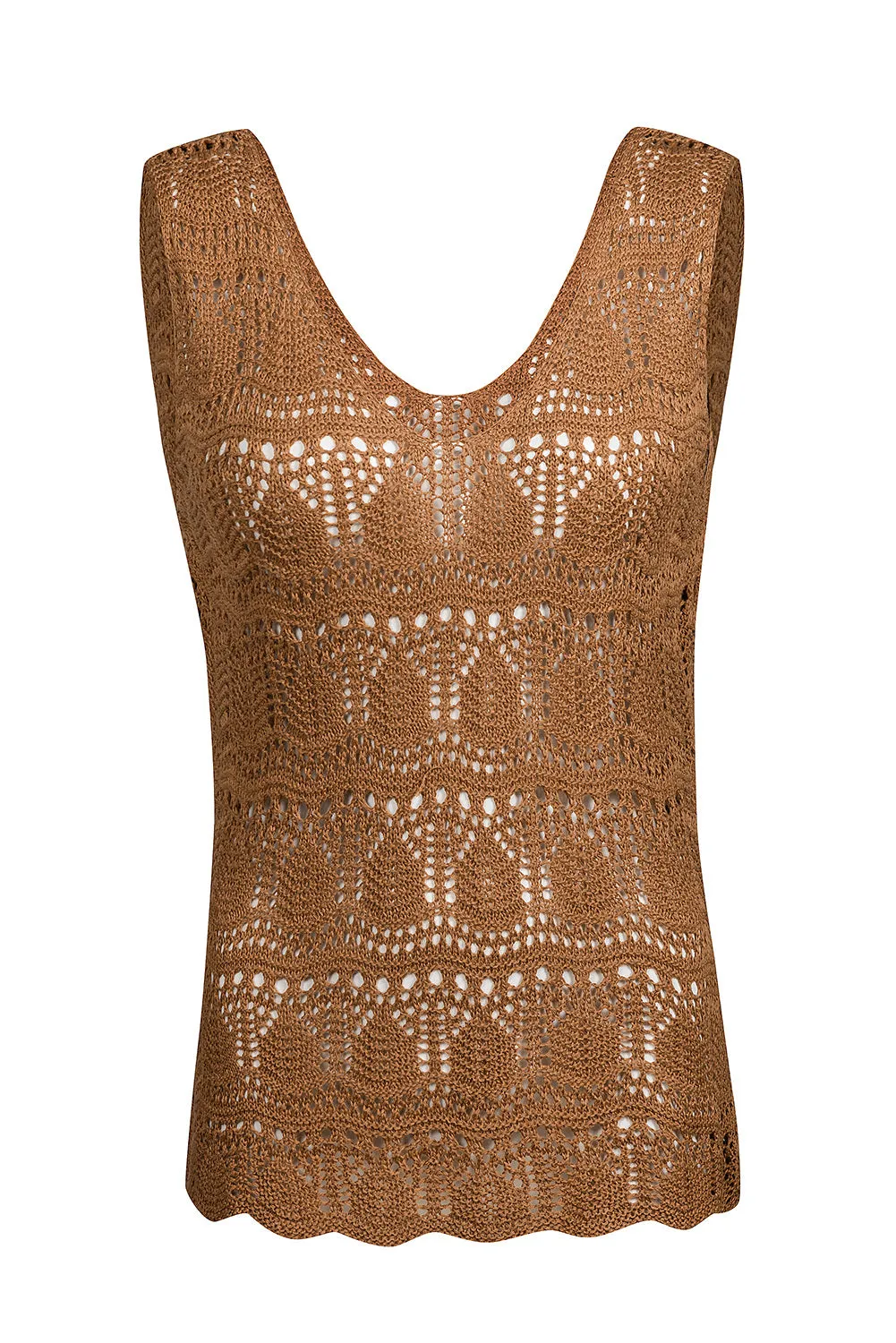 Womens V Neck Crochet Sleeveless Shirts Sweater Vest