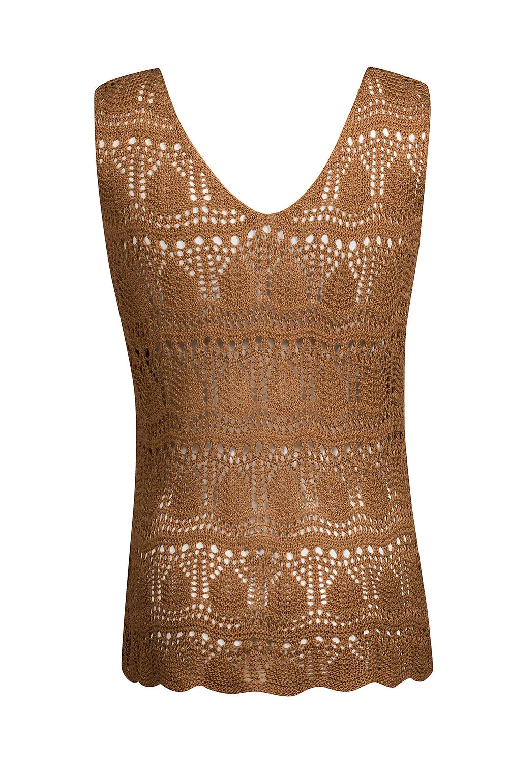 Womens V Neck Crochet Sleeveless Shirts Sweater Vest