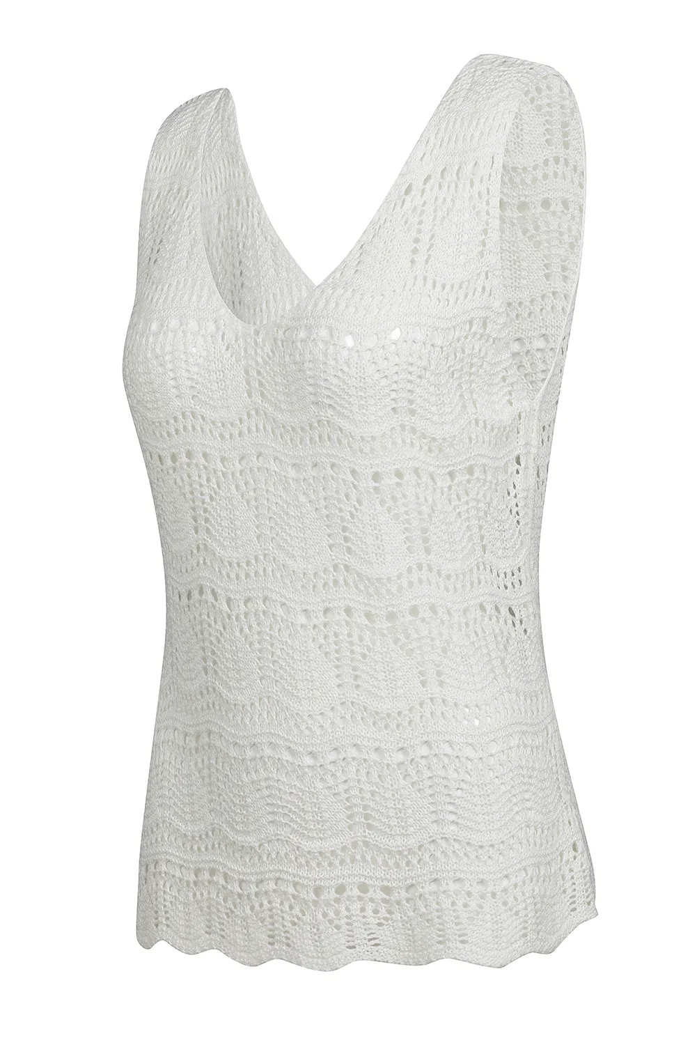 Womens V Neck Crochet Sleeveless Shirts Sweater Vest