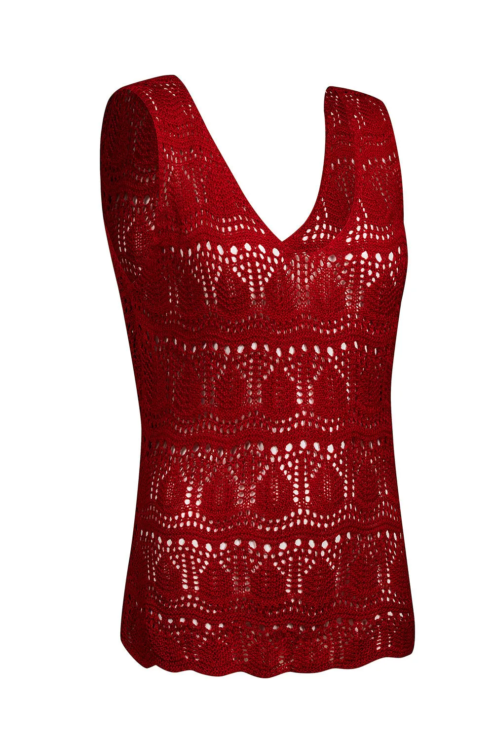 Womens V Neck Crochet Sleeveless Shirts Sweater Vest