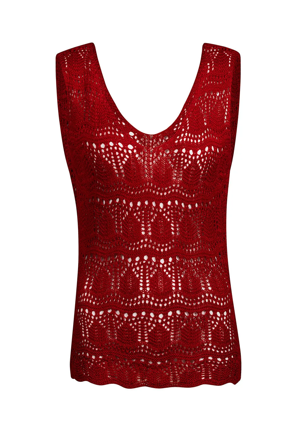 Womens V Neck Crochet Sleeveless Shirts Sweater Vest