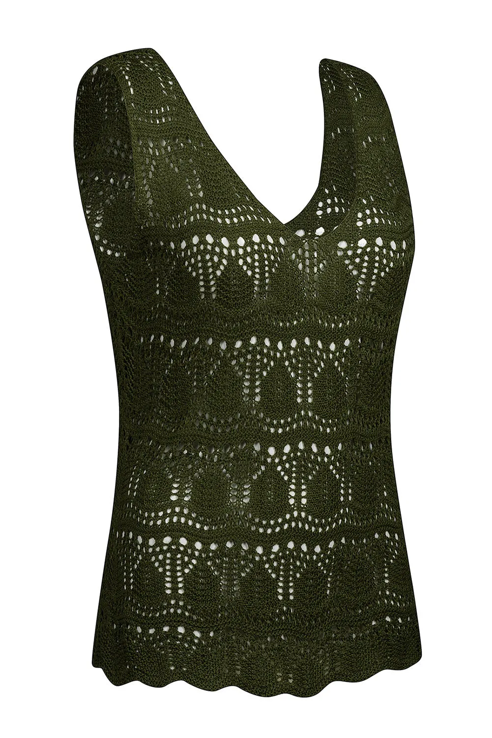 Womens V Neck Crochet Sleeveless Shirts Sweater Vest