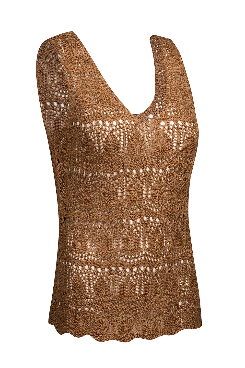 Womens V Neck Crochet Sleeveless Shirts Sweater Vest