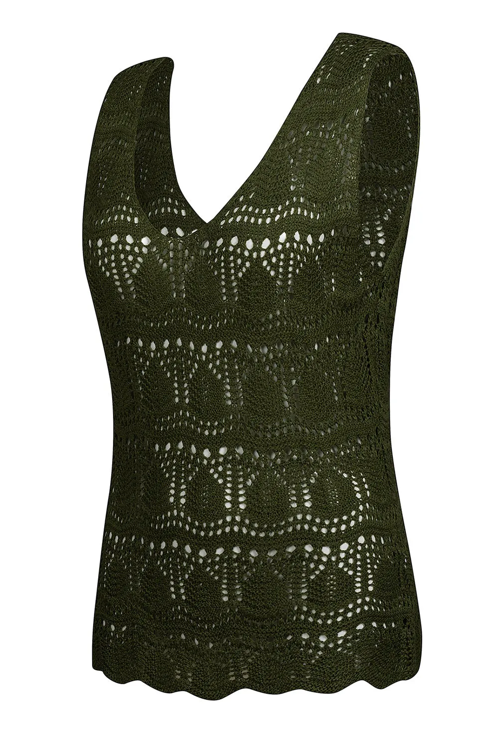 Womens V Neck Crochet Sleeveless Shirts Sweater Vest